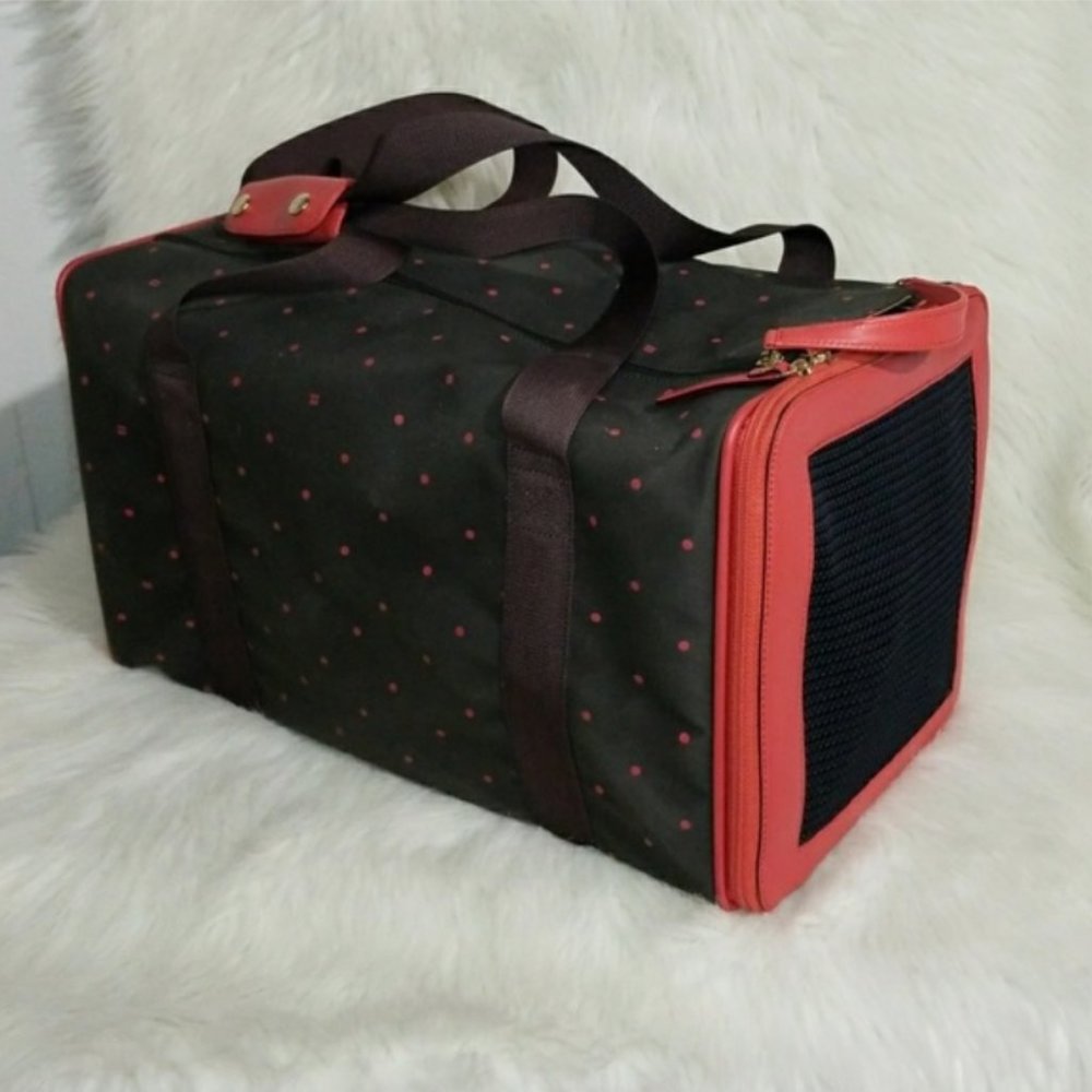 kate spade brown pink dot dog pet animal carrier see pics